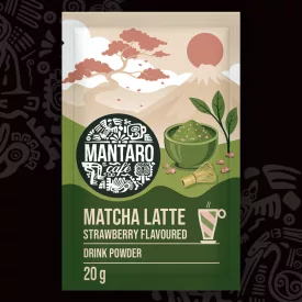 Matcha latte eper ízű tej- és zöldtea alapú italpor